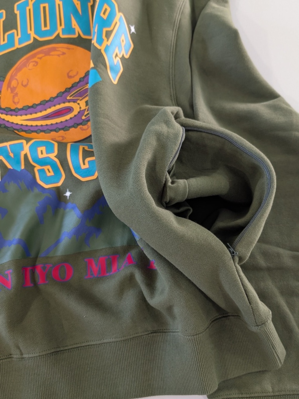 BBC Billionaire Boys Club Globe Hoodie Size L Olive Green Zipper Pockets New - Picture 4 of 11